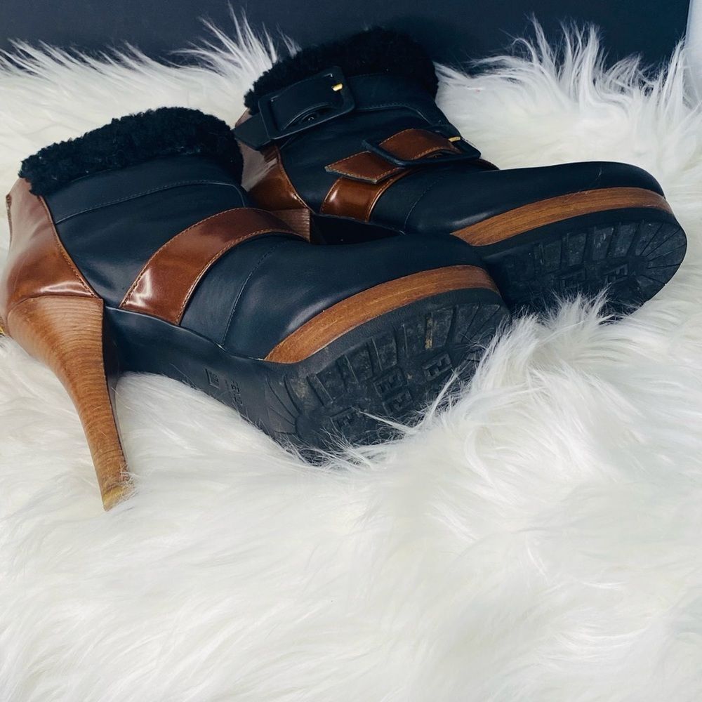 FENDI Moorland Authentic Black & Brown Leather Platform Ankle Boots Size 37 - Picture 10 of 17